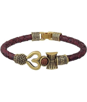 FSN Rudraksha OM Trishul Damroo Designer Oxidized Gold Bahubali Leather Kada Bracelet for Men & Women