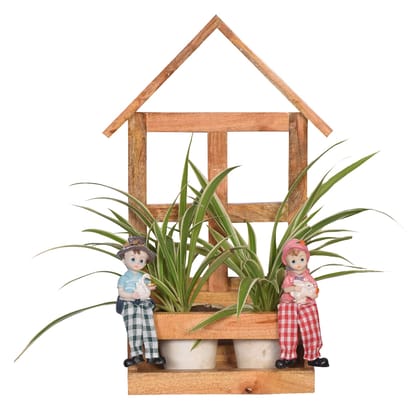 The Weaver's Nest Wooden Old Couple Planter for Home and Garden