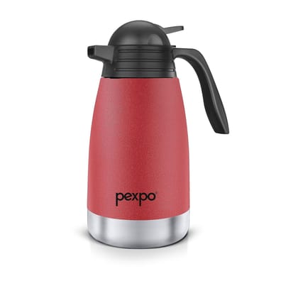 Pexpo Stainless Steel Vacuum Insulated Carafe, Tea/Coffee Pot, 2000 ml, Crimson Red, Cosmo | Leak-Proof & Keeps Drinks Hot/Cold for 24 Hours