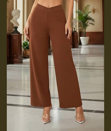 DTR FASHION Women Cotton Blend Wide Leg Trousers ( Brown )