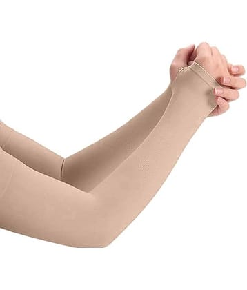 Unisex Cover Arm Sleeve Glove with Thumb Hole, for Driving/Riding/Sports & Outdoor Activities BEIGE Protection, Let's Slim UV Fingerless Full Hand Sleeves for Men and Women - 1 Pair,(Beige)