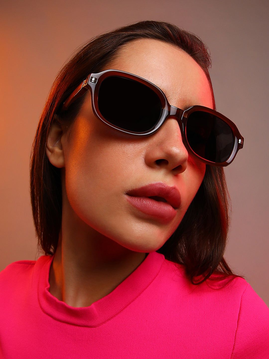 Foldable Rectangular Sunglasses - Brown-Sunglass
