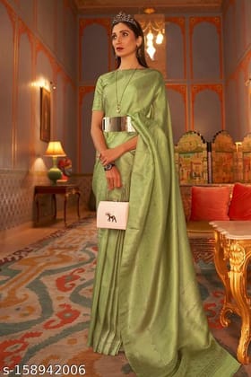 Lim Green Golden Zari Shine Soft Kanjivaram Silk Wedding Saree With Blouse