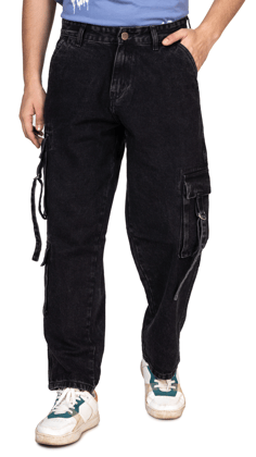 BLACK UTILITY BAGGY FIT JEANS-36