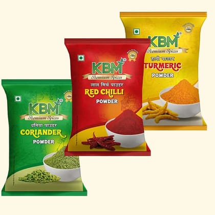 KBM Premium Spices Coriander + Turmeric + Red Chilli, 100 gm - Pack of 3
