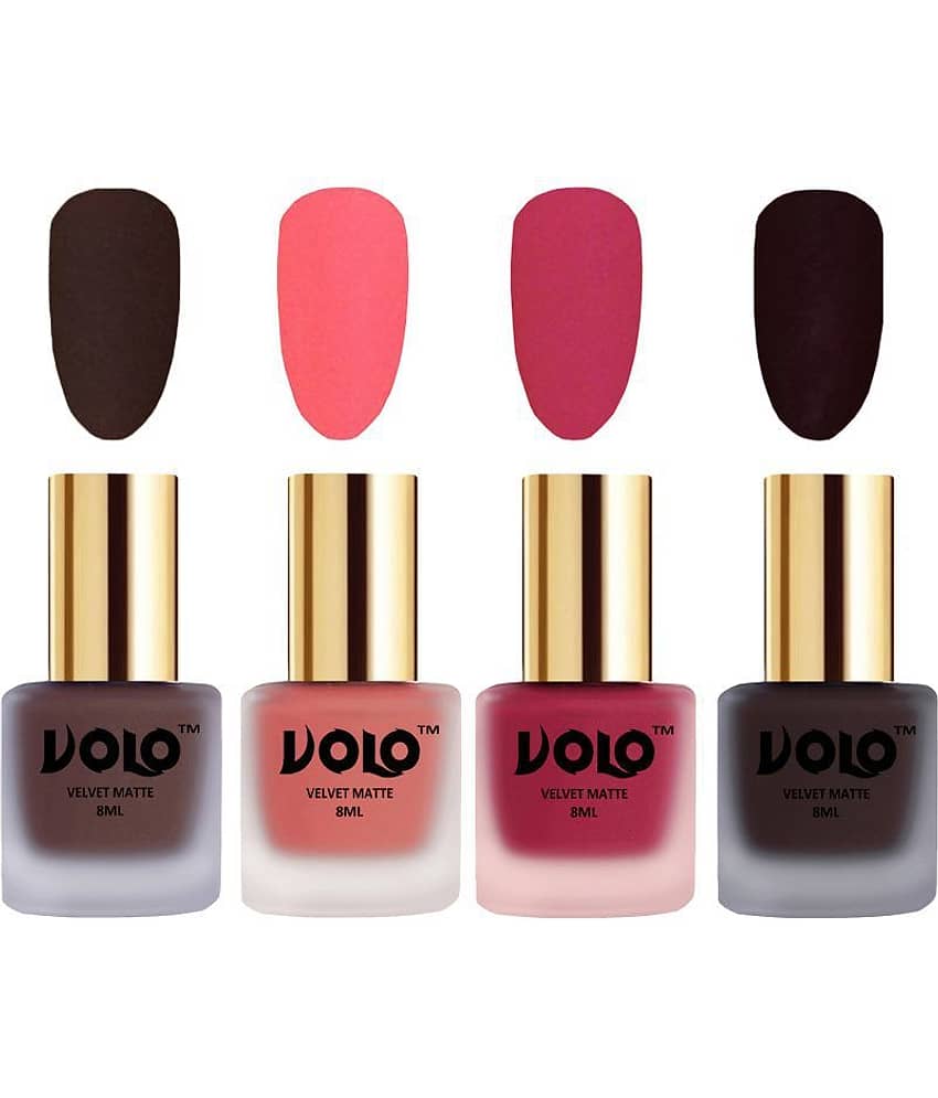 VOLO Velvet Dull Matte Posh Shades Nail Polish Brown,Peach,Pink, Wine Matte Pack of 4 32 mL