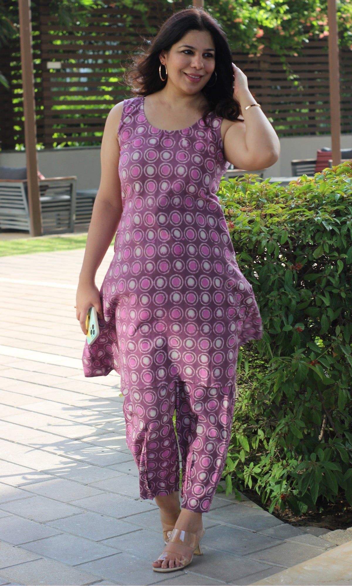 Cotton Handblock Dabu Pink Coord Set-XXS