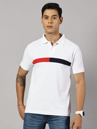 Dry-fit White Striped Polo