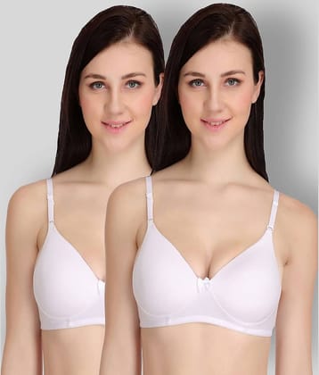 Softskin Pack of 2 Poly Cotton Lightly Padded Women's T-Shirt Bra ( White )