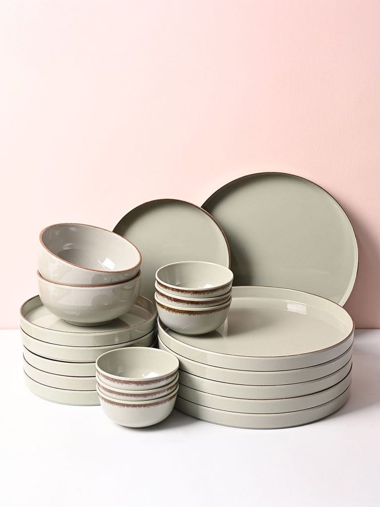 18-Piece Ceramic Dinnerware Set - Sage Green Speckled Plates & Bowls - Cookware | Buy online on ZillyBuy