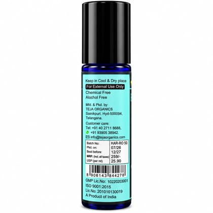 Teja Organics Head Ache Relief Roll-On | Instant Stress & Headache Relief | Natural Essential Oils | Portable Aromatherapy | 10 ml | Compact and Travel Friendly