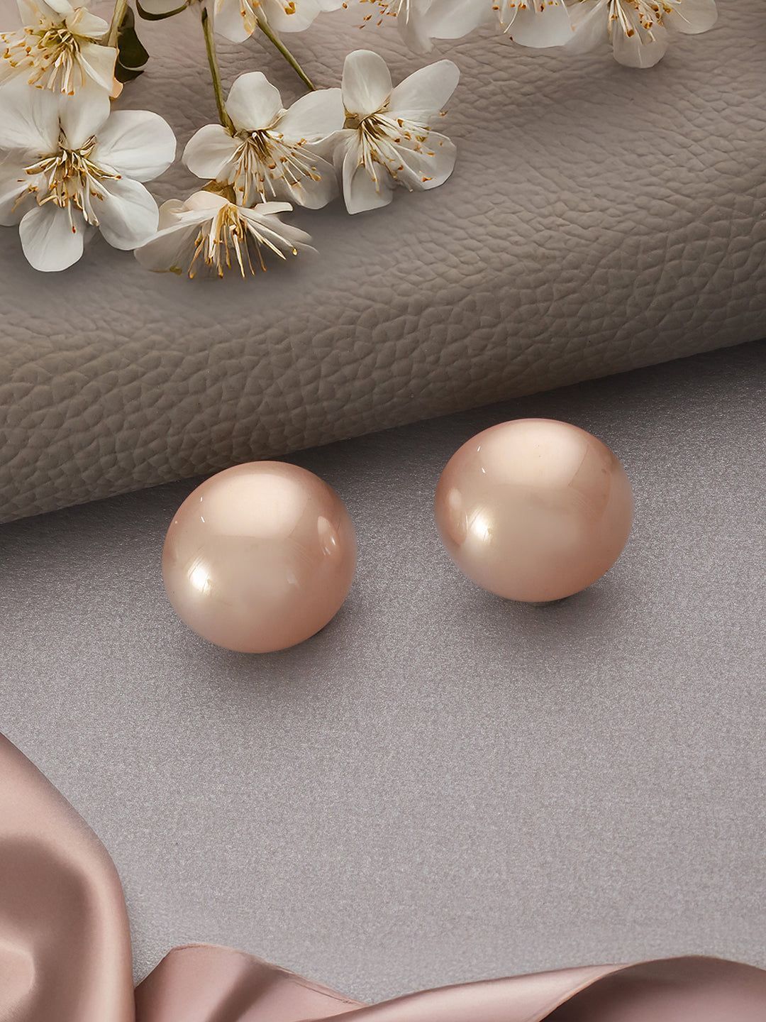Anti-Tarnish Rose Toned Round Button Pearl Of 20mm Studds Earrings