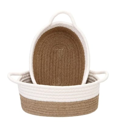 Generic Cotton White Basket 2 Pcs Storage Basket For Clothes (Beige-White)-PID66396