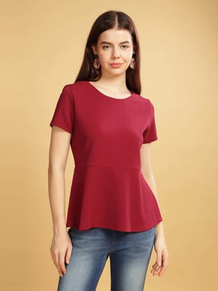 Women Karara Top, Short Sleeve, Polyester, maroon-M / Maroon