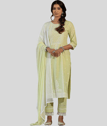 Juniper - Lime Green Straight Cotton Blend Women's Stitched Salwar Suit ( Pack of 1 )