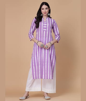 GOD BLESS Cotton Striped Straight Women's Kurti - Purple ( Pack of 1 )