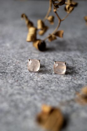 Classic Rose Quartz Sterling Silver Stud Earrings-Silver