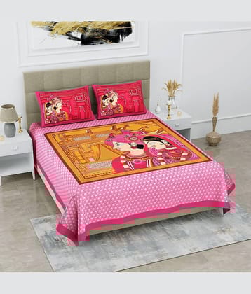Cosito Cotton 1 Double Bedsheet with 2 Pillow Covers ( Pink )