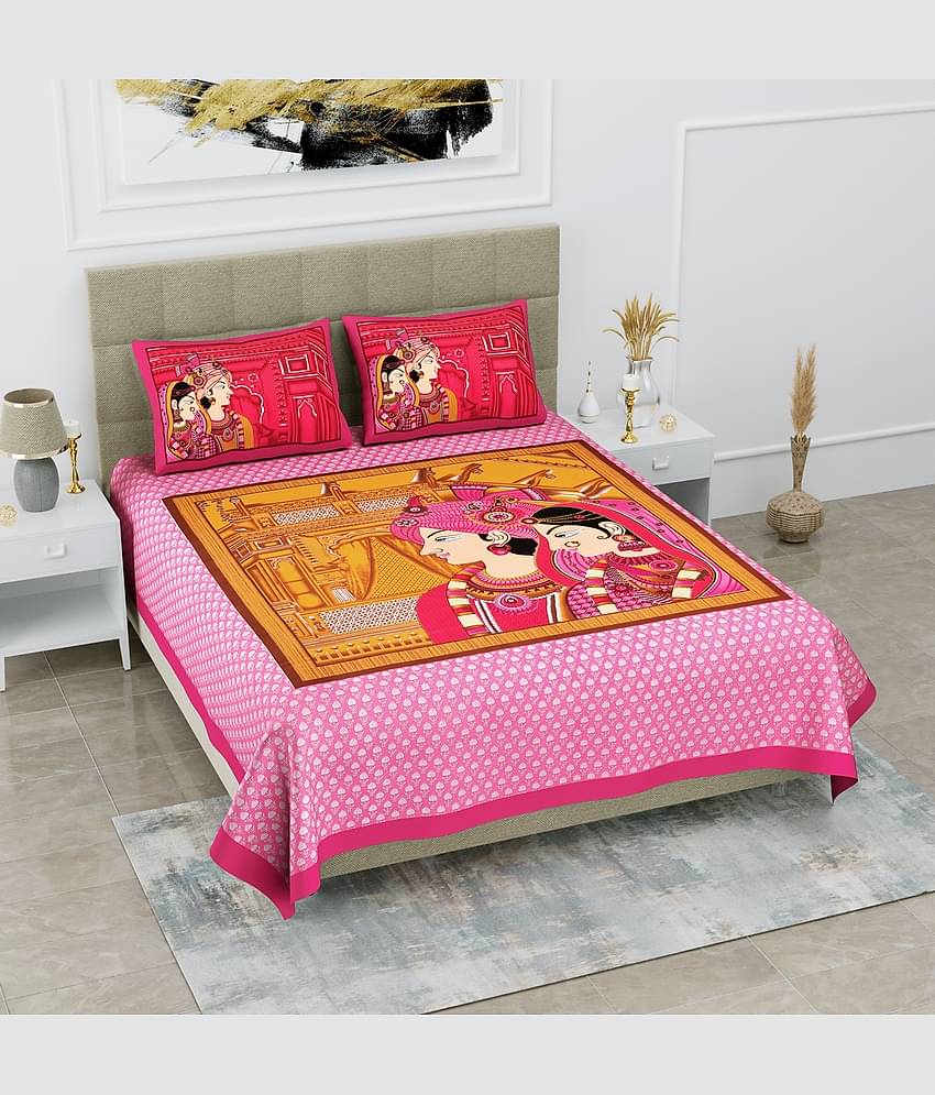 Cosito Cotton 1 Double Bedsheet with 2 Pillow Covers ( Pink )