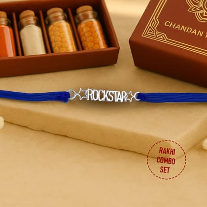 Rockstar Silver Rakhi with Chandan Tilak Set