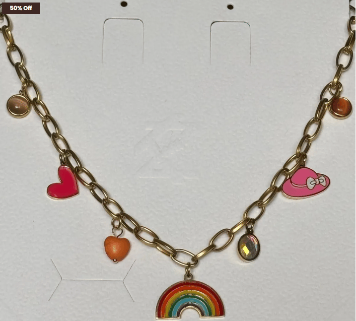 Anti Tarnish Stainless Steel Rainbow Charm Necklace