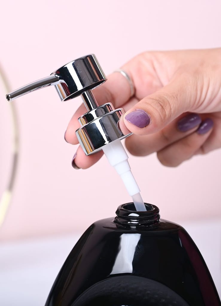 Modern Black Kitchen Dispenser With Scrubber - Cylindrical Shape