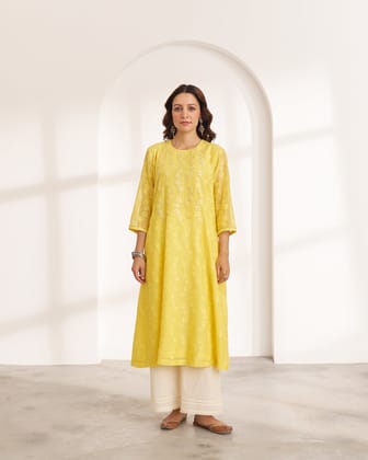 The Yellow Lotus Silk Chanderi Kurta-XS