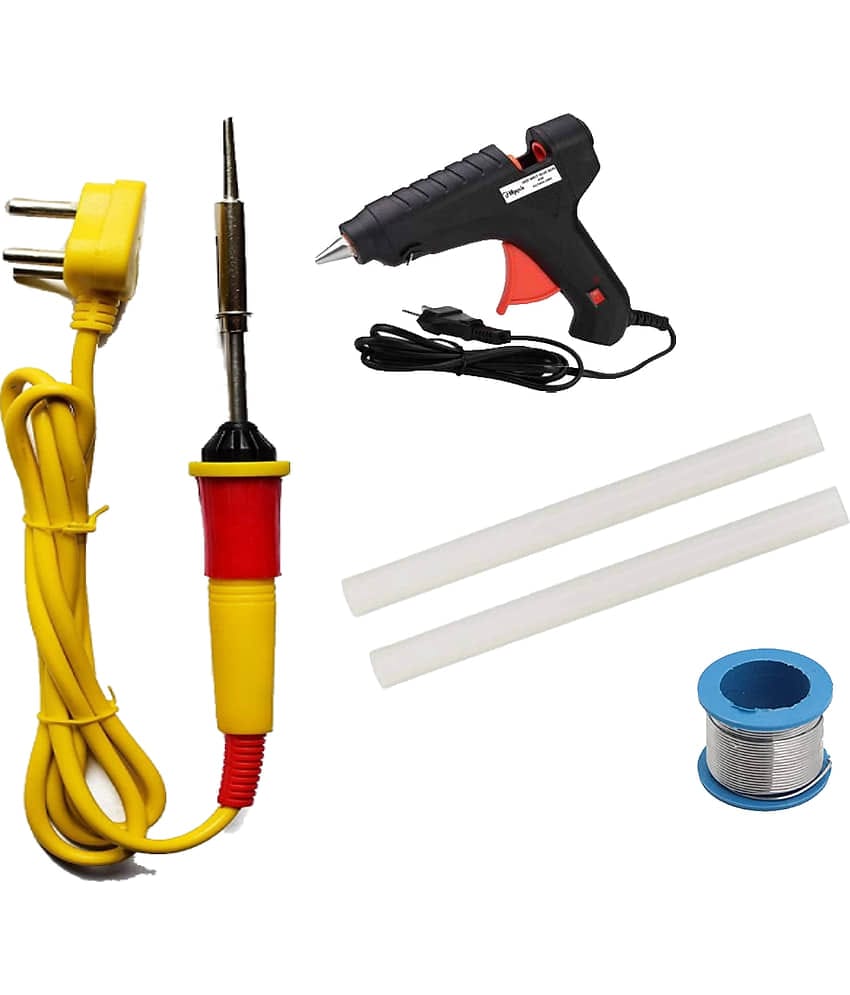 ALDECO: ( 4 in 1 ) Soldering Iron Kit contains- Yellow Iron, Glue Gun, 2 Glue, Stick, Wire