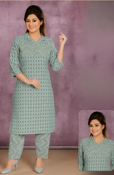 Light Green Ethnic Collar Kurti Setfor Women