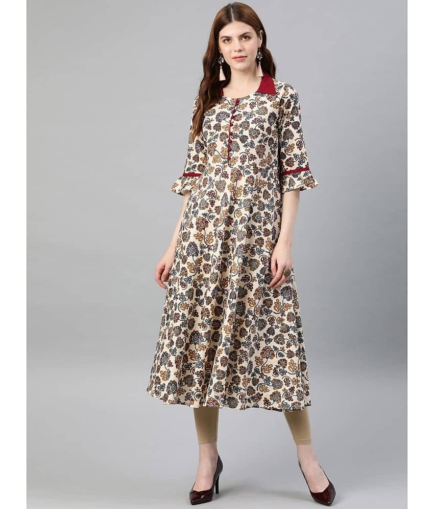 Yash Gallery - Maroon Cotton Women's Flared Kurti ( Pack of 1 )