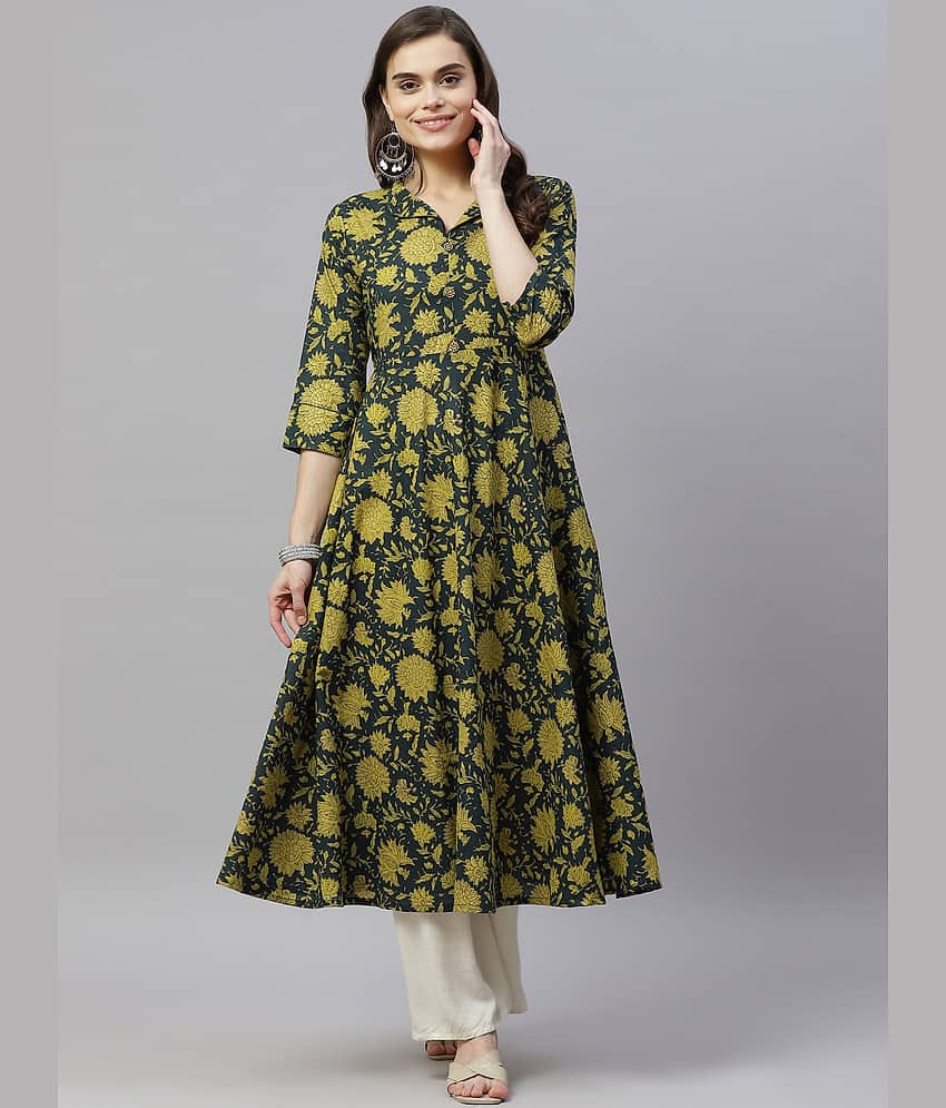 miravan - Green Cotton Women's Flared Kurti ( Pack of 1 )
