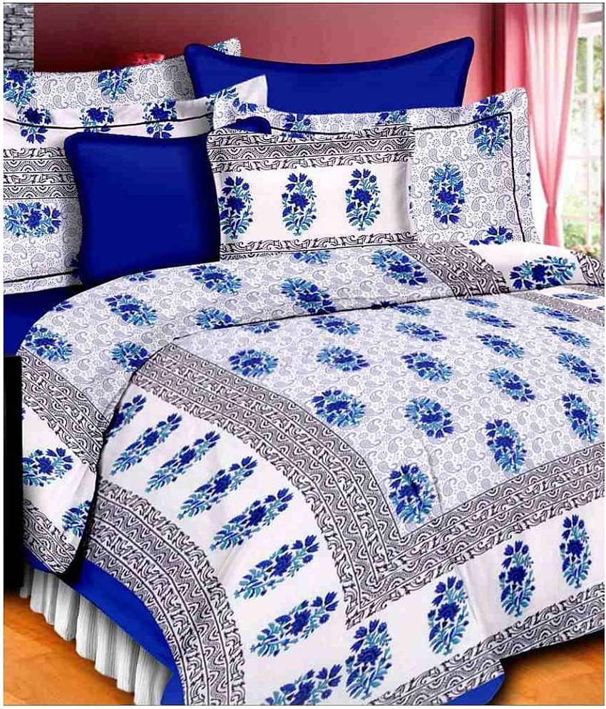 Uniqchoice Cotton Double Bedsheet ( Blue )