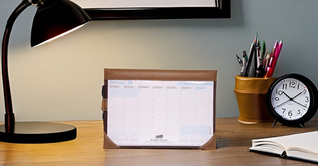Sukeshcraft Table Planner Calendar January 2025 to December 2025 (18.5"x13"Inch.) (Baige)
