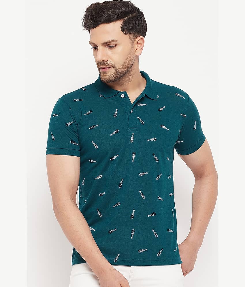 The Million Club Pack of 1 Cotton Blend Regular Fit Printed Half Sleeves Men's Polo T Shirt ( Teal Blue )