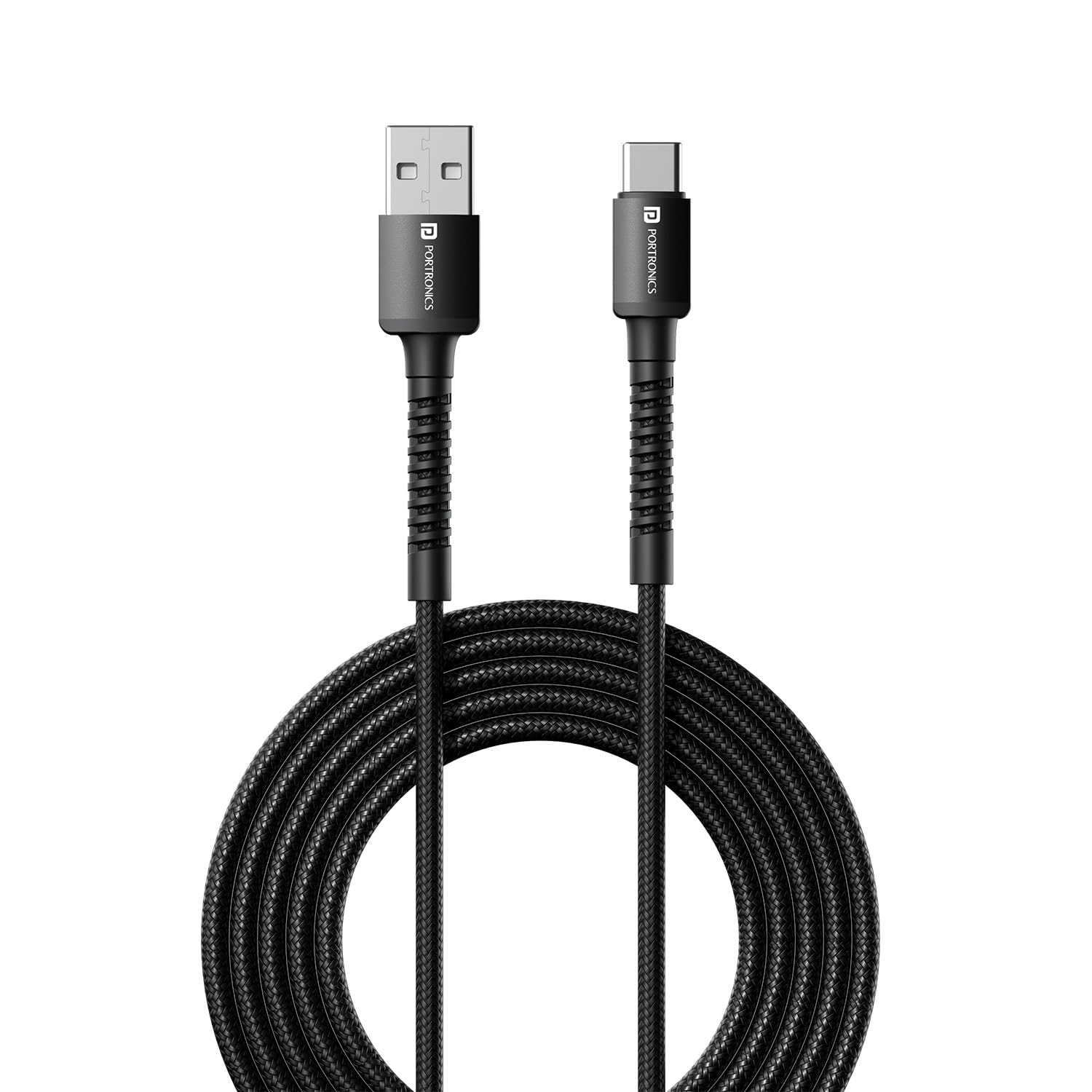 Portronics Konnect X 3A Unbreakable Nylon Braided USB to Type C Fast Charging Cable (Black)