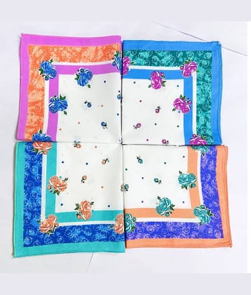 Royal Mart Premium Cotton Handkerchiefs – 13*13 Colorful Prints for Women/Girls (Pack of 04, Multicolor. Designs Will Vary as per Availability