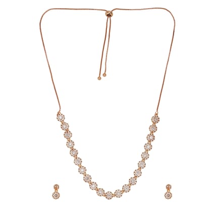 Rose Gold Plated American Diamond Necklace And Pair Of Earrings Jewellery Set for Women | Special Ocassion, Wedding, Engagement, Dating | Anti Tarnish | Anti Allergy | Necklace and Earring Set | 