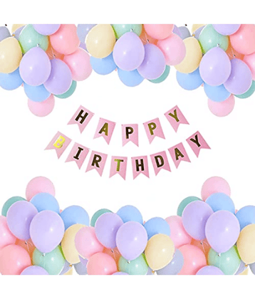 Jolly Party  Pastel Balloons Decoration Set ( 50 Balloons) + 1 Pink Happy Birthday Bunting Banner (Pastel Balloons Combo).