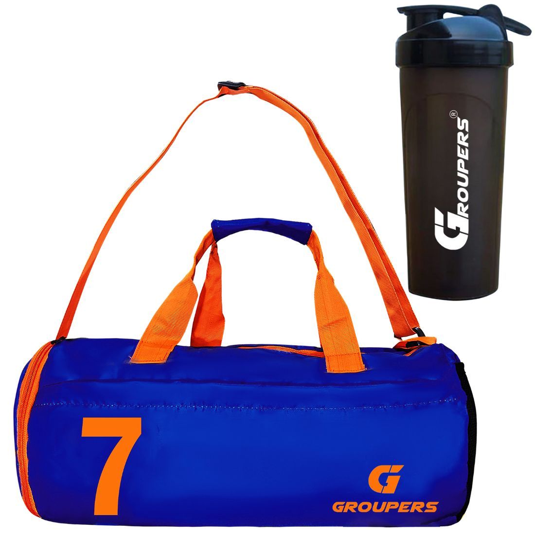 GROUPERS Combo Set of Duffle Polyester Bag with Shaker Bottle-700mllDuffle Bags Travel (Blue 07)