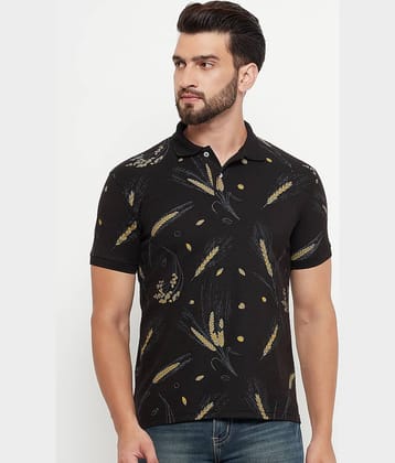 GET GOLF Pack of 1 Cotton Blend Regular Fit Printed Half Sleeves Men's Polo T Shirt ( Black )