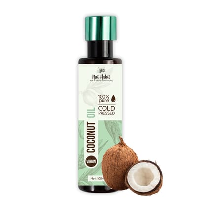 Nat Habit Cold Pressed 100% Pure Virgin Coconut Oil for Skin & Hair, Of Raw Coconut from Tamil Nadu & Kerala | Fresh from our Ayurvedic Kitchen, Zero Preservatives | Body Massage Oil, Hair Oil, 100ml Nat Habit Cold Pressed 100% Pure Virgin Coconut Oil fo