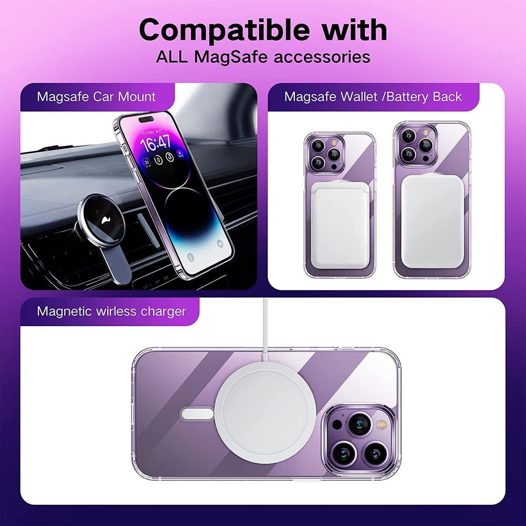 LIRAMARK Magnetic Protective Clear Case Compatible with Magsafe for Apple iPhone 14 Pro (6.1 inch) (Transparent)