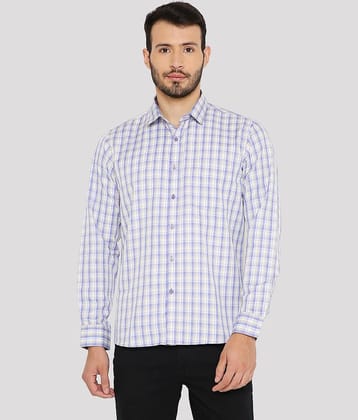 Maharaja Cotton Blend Slim Fit Checks Full Sleeves Men's Casual Shirt - Blue ( Pack of 1 )