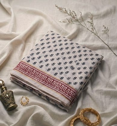 Handcrafted Bagh Print Muslin Cotton Saree