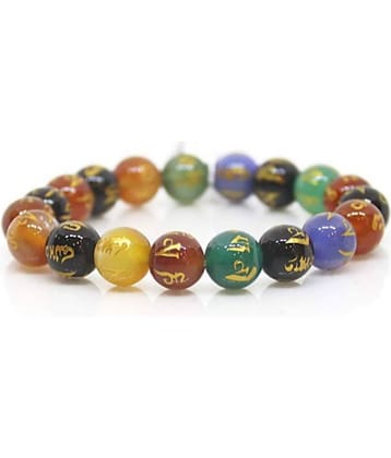 Shubhanjali® Om Mani Hum Natural Stone Bracelet 10 mm Stone Bracelet for Women, Crystal Beads Bracelet for Men, Fashion Crystal Healing Stone Bracelet for Unisex jewellery Christmas Gifts Birthday Gifts 25 Beads (Multi Color)-L4389OMBAJJ