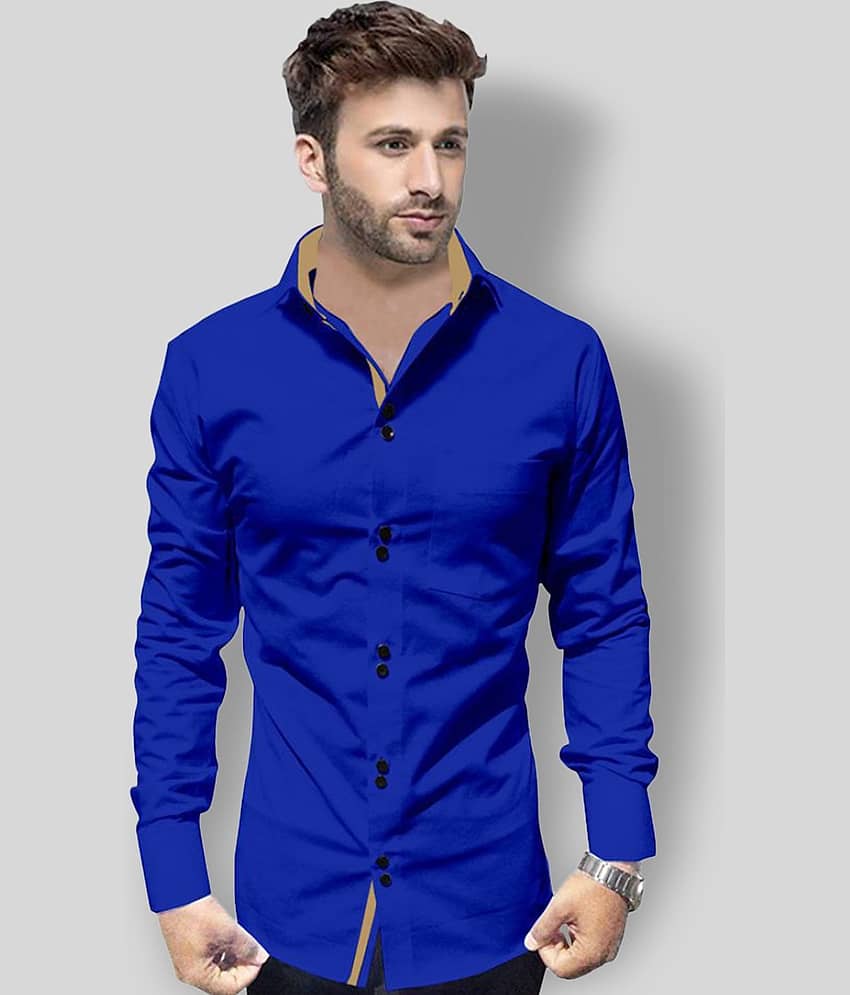 P&V - Blue Cotton Blend Slim Fit Men's Casual Shirt (Pack of 1)