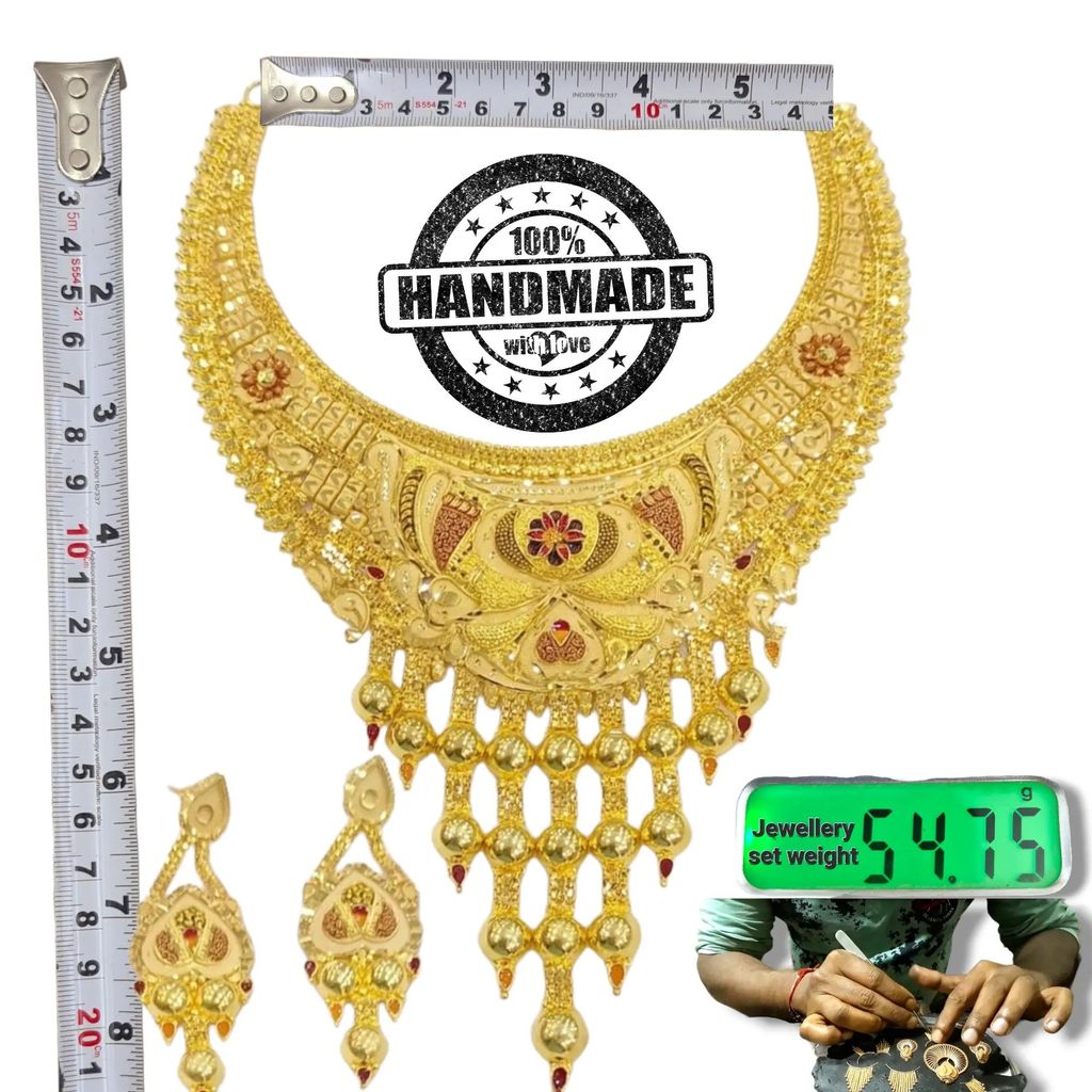 Statement Gold Plated Necklace Set with Matching Earrings