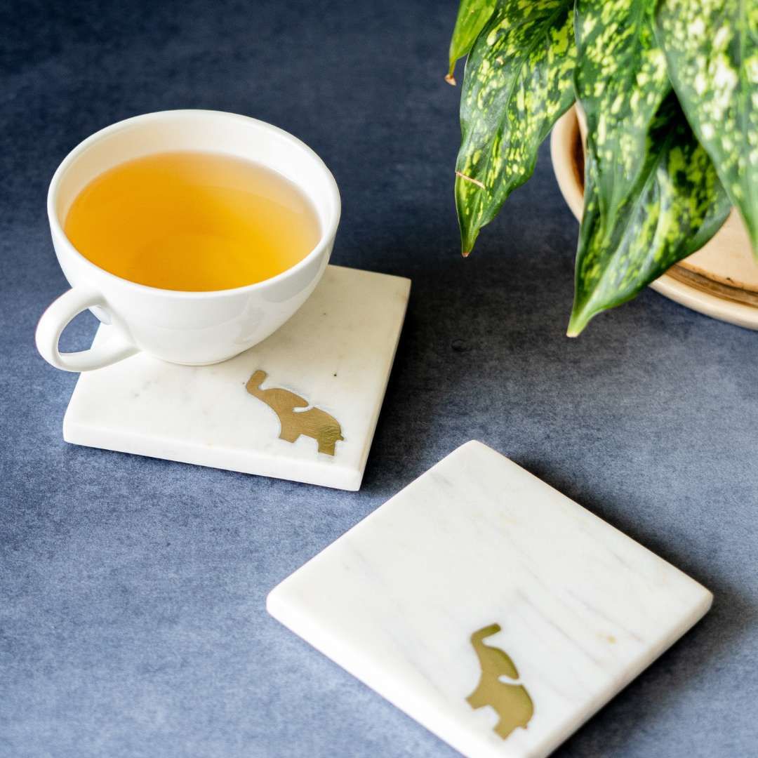Atrangi Elephant Marble Coaster (Set Of 2)-2 Pieces