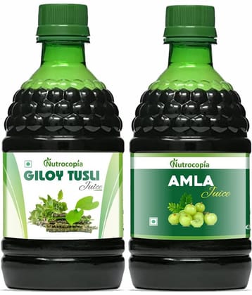 NUTROCOPIA Giloy Tulsi Juice & Amla Juice Maintain Sugar Level Pack of 2 of 400 ML(800 ML)