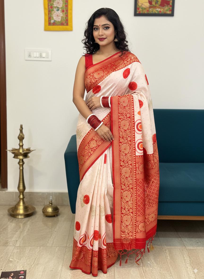 Bengali Red & White Saree